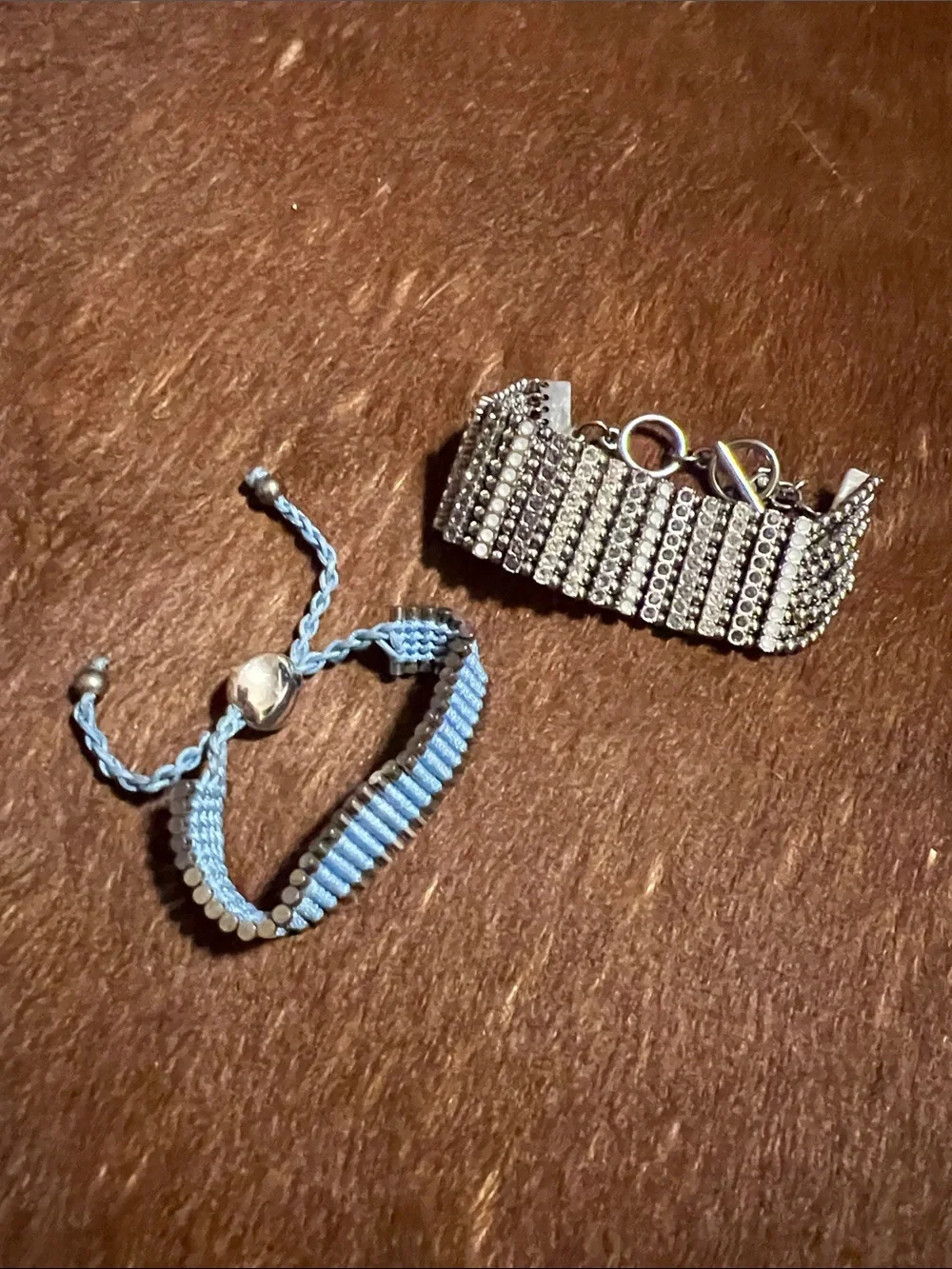 Women’s Silver-Tone Bracelet and Light Blue Woven Bracelet Set